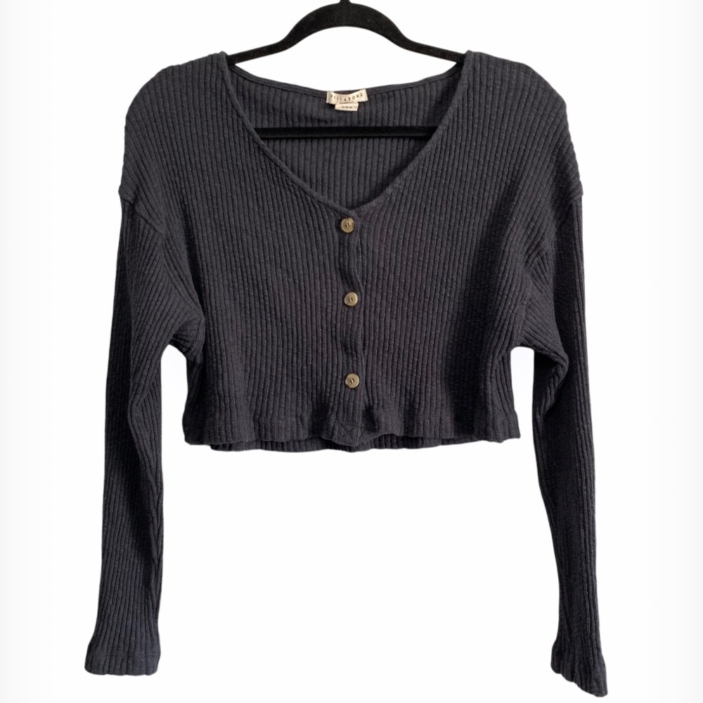 Billabong Cotton Ribbed Knit Long Sleeves Cropped Cardigan